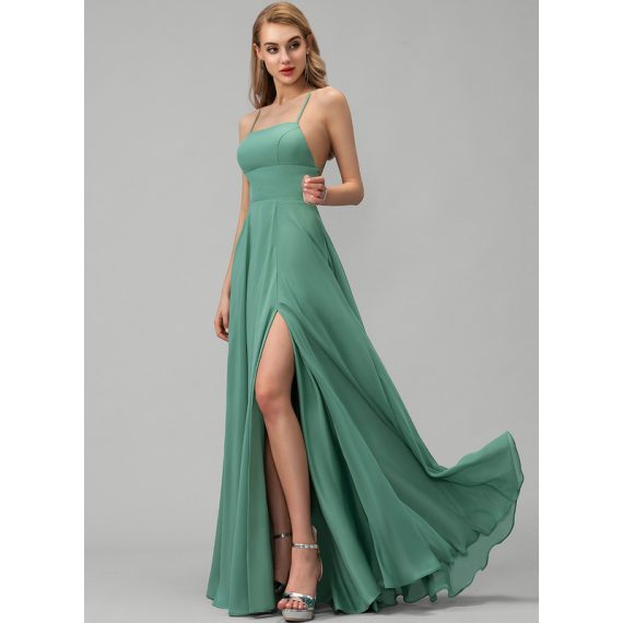 A-line Square Floor-length Chiffon Bridesmaid Dress