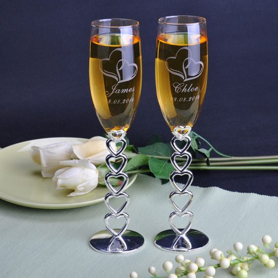 Groom Gifts - Personalized Romantic Custom Engraved Glass Zinc Alloy Champagne Flutes
