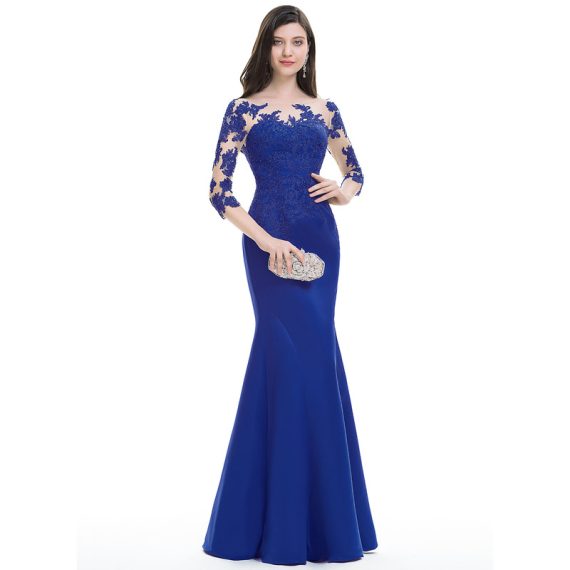 Trumpet/Mermaid Boat Neck Illusion Floor-Length Satin Lace Evening Dress