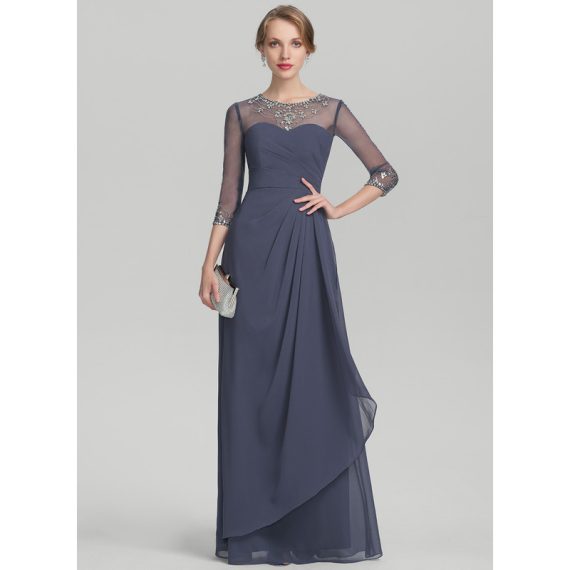 A-line Scoop Floor-length Chiffon Mother of the Bride Dress With Beading Cascading Ruffles Sequins