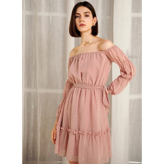 Off the Shoulder Long Sleeves Casual A-line Chiffon Mini Dresses