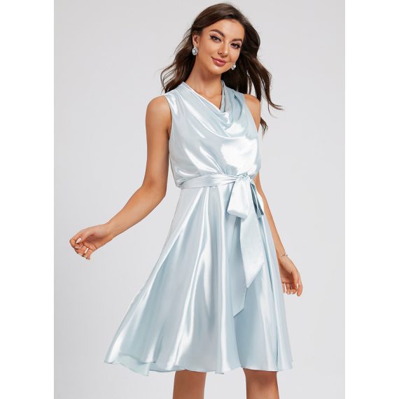 A-Line Cowl Knee-Length Charmeuse Cocktail Dress