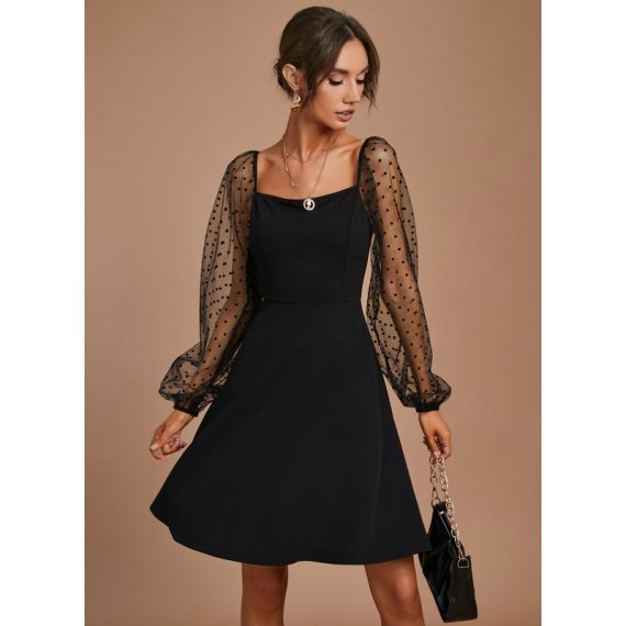 Square Neck Long Sleeves Sexy Sheath Spandex Mini Dresses