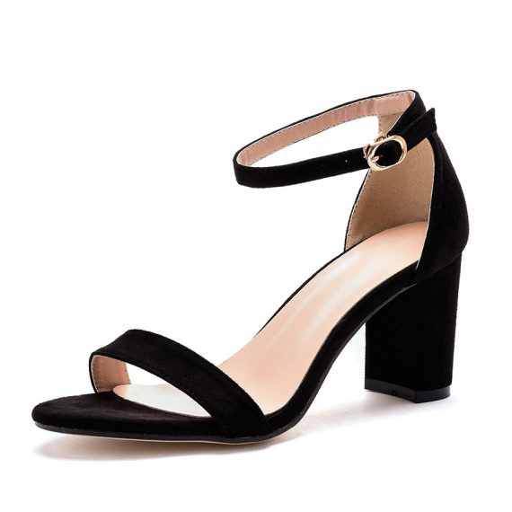 Women's Suede Chunky Heel Sandals With Buckle shoes