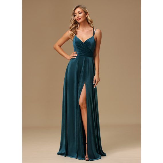 A-Line V-neck Floor-Length Velvet Bridesmaid Dress