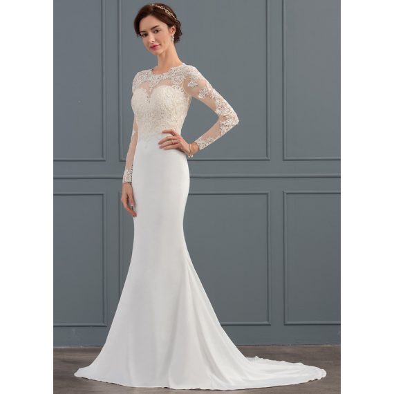 Trumpet/Mermaid Illusion Sweep Train Lace Wedding Dress