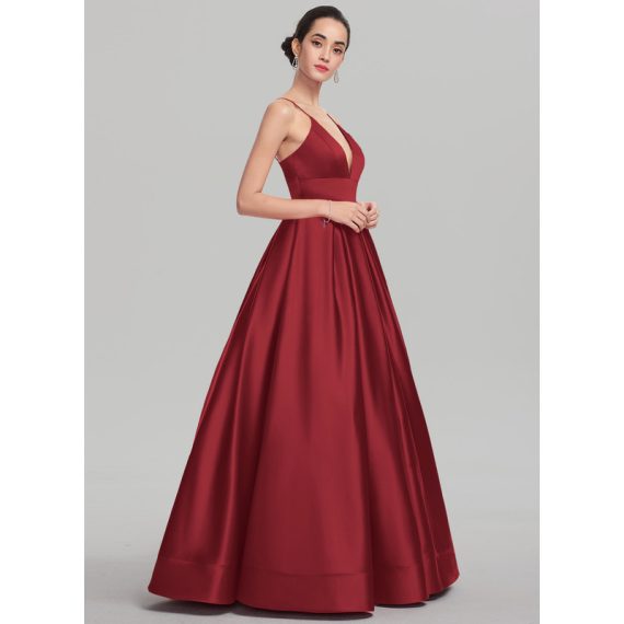 Ball-Gown/Princess V-Neck Floor-Length Satin Prom Dresses