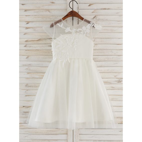 A-line Scoop Knee-Length Lace/Tulle Flower Girl Dress