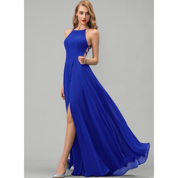 A-line Scoop Floor-length Chiffon Evening Dress
