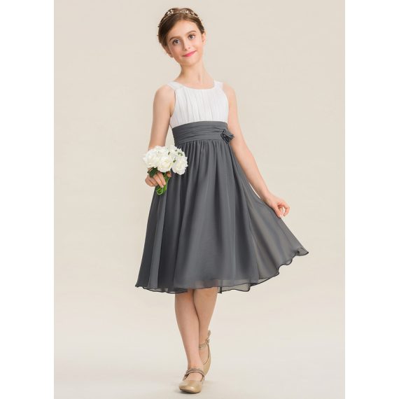 A-Line Scoop Knee-Length Chiffon Junior Bridesmaid Dress With Flower(s)