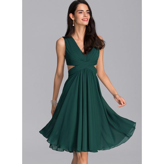 A-Line V-neck Knee-Length Chiffon Cocktail Dress With Ruffle