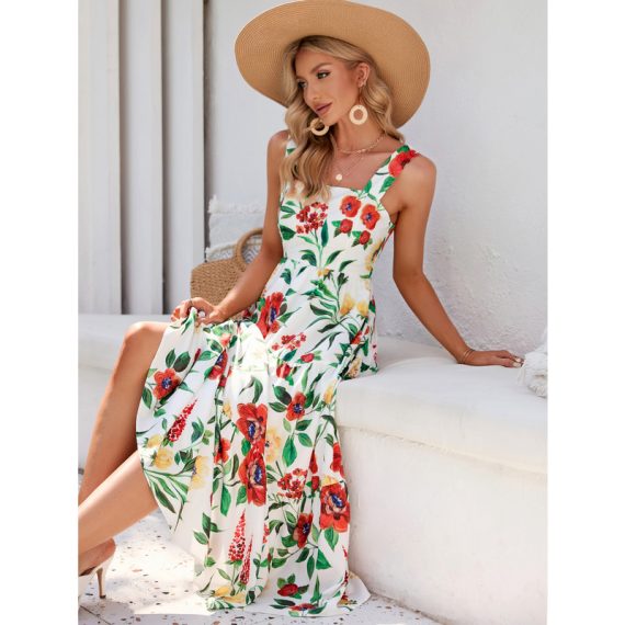 Square Neck Sleeveless Elegant A-line Polyester Midi Dresses