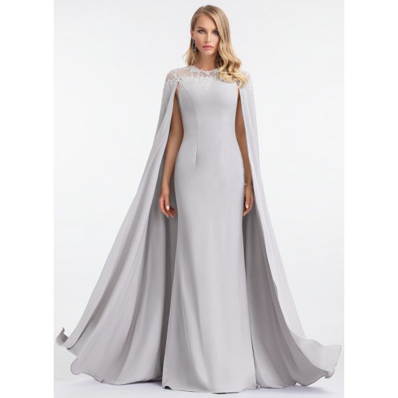 Sheath/Column Scoop Floor-Length Lace Stretch Crepe Evening Dress