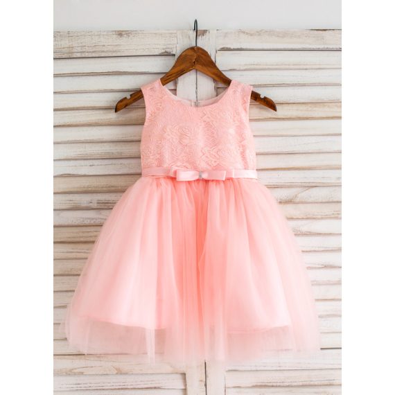 Ball-Gown/Princess Scoop Knee-Length Lace/Tulle Flower Girl Dress
