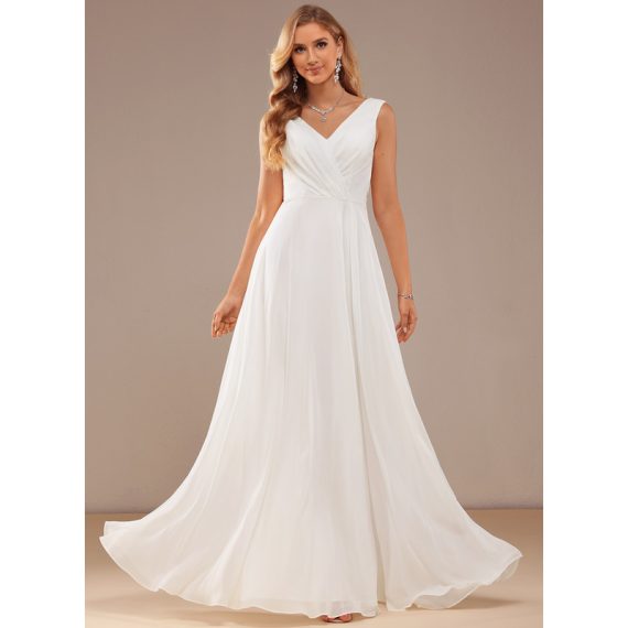 A-Line V-neck Floor-Length Chiffon Lace Wedding Dress