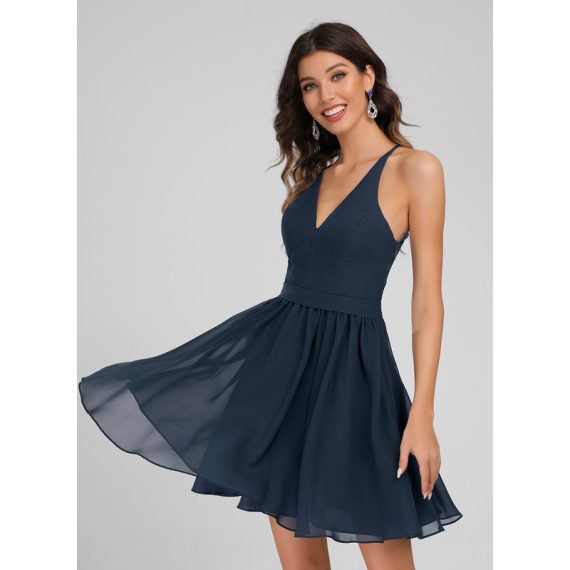 A-line V-Neck Short/Mini Chiffon Lace Homecoming Dress