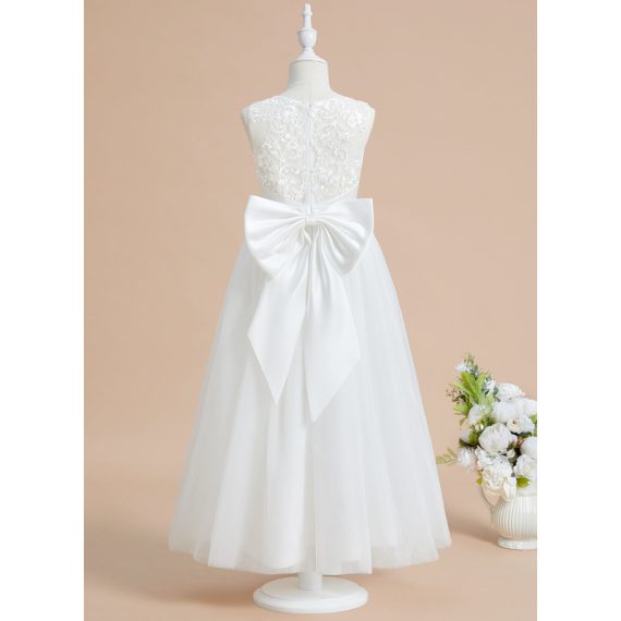 A-line Scoop Ankle-Length Lace/Satin/Tulle Flower Girl Dress
