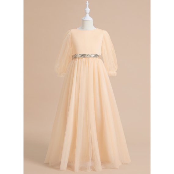 Ball-Gown/Princess Scoop Floor-Length Tulle Flower Girl Dress