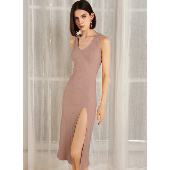 Round Neck Sleeveless Sexy Bodycon Cotton Blends Midi Dresses
