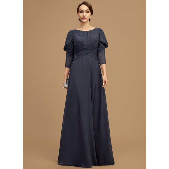 A-line Scoop Floor-length Chiffon Mother of the Bride Dress With Beading Ruffle