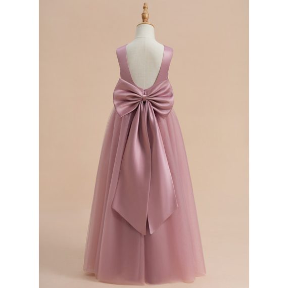 A-line Scoop Floor-Length Satin/Tulle Flower Girl Dress