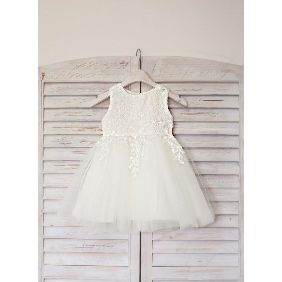 A-line Scoop Knee-Length Satin/Tulle Flower Girl Dress