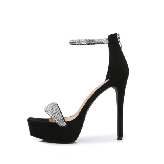 Women's Suede Stiletto Heel Sandals With Rhinestone Zipper shoes