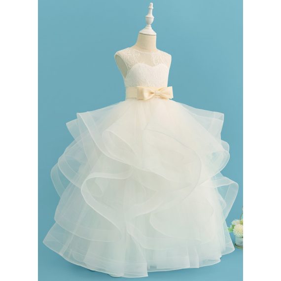 Ball-Gown/Princess Scoop Floor-Length Lace/Satin/Tulle Flower Girl Dress