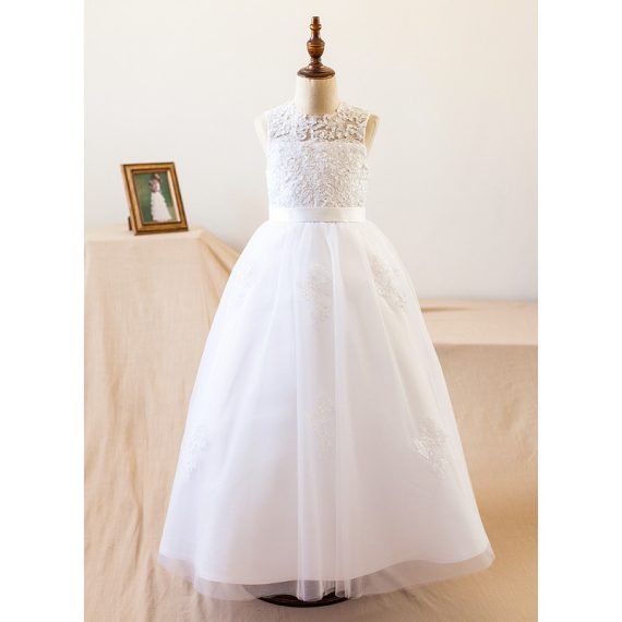 A-line Scoop Floor-Length Satin/Tulle Flower Girl Dress