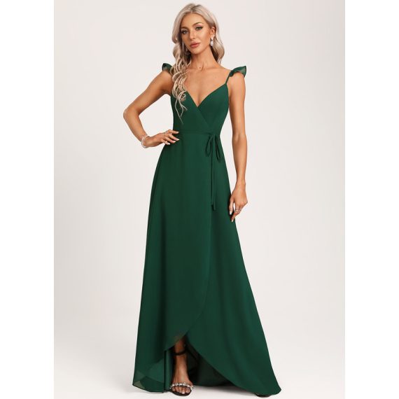 A-Line V-neck Asymmetrical Chiffon Bridesmaid Dress