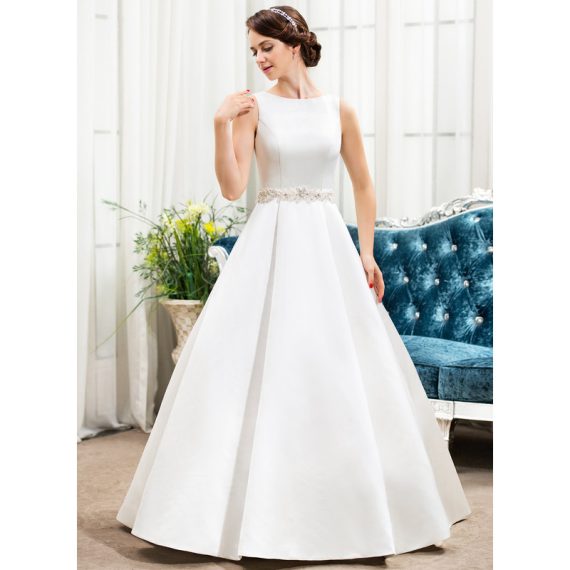 Ball-Gown/Princess Scoop Neck Floor-Length Satin Wedding Dress With Beading Sequins