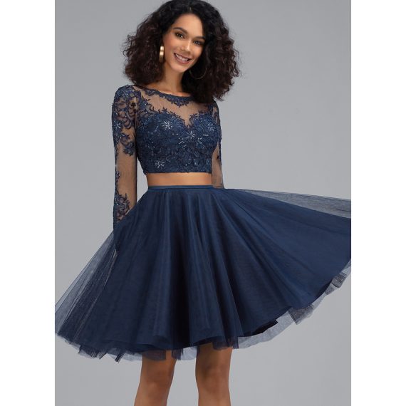 A-Line Scoop Short/Mini Tulle Homecoming Dress