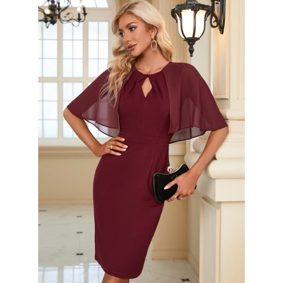 Round Neck 1/2 Sleeves Elegant Bodycon Cotton Blends Midi Dresses