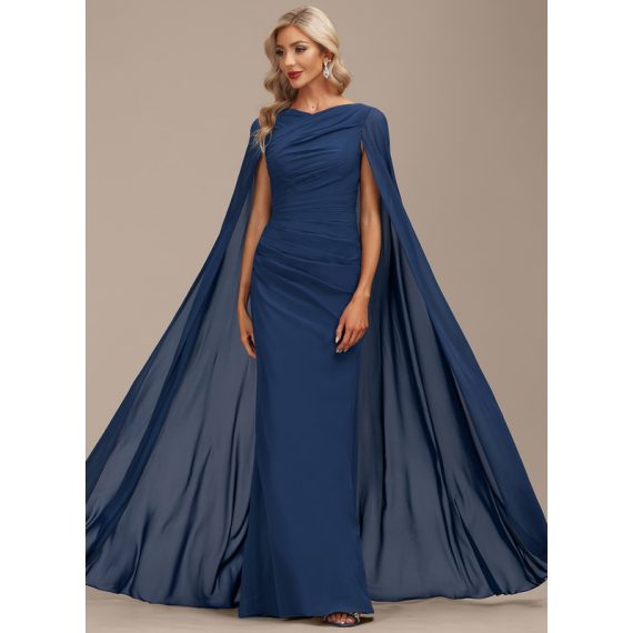 Sheath/Column V-neck Floor-Length Chiffon Evening Dress With Pleated