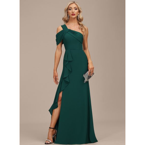 Sheath/Column One-Shoulder Floor-Length Chiffon Evening Dress With Cascading Ruffles