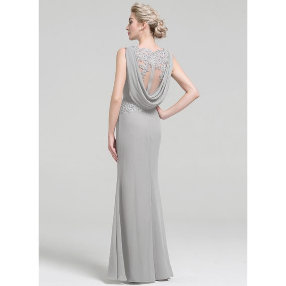 Sheath/Column Scoop Floor-Length Chiffon Lace Evening Dress With Beading Sequins Pleated
