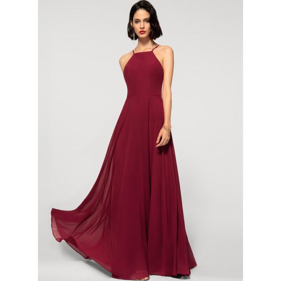 A-Line Square Floor-Length Chiffon Bridesmaid Dress