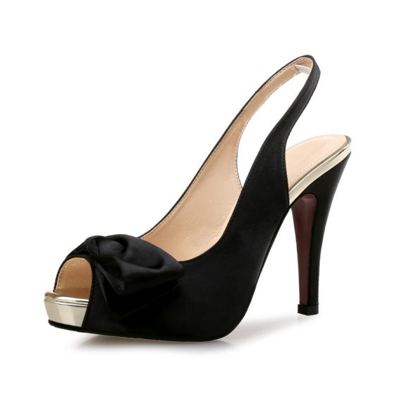 Women's Satin Stiletto Heel Platform Peep Toe With Bowknot shoes
