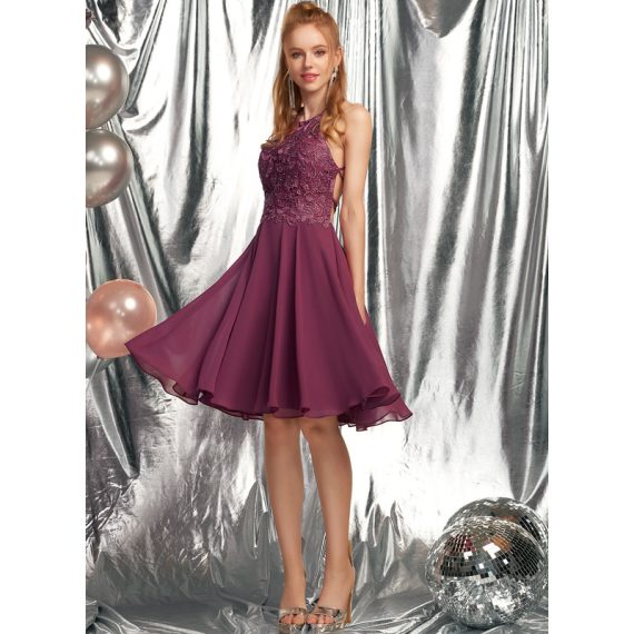 A-Line Scoop Knee-Length Chiffon Homecoming Dress With Beading