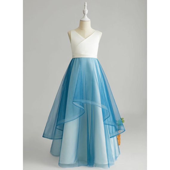 A-line V-Neck Floor-Length Tulle Flower Girl Dress