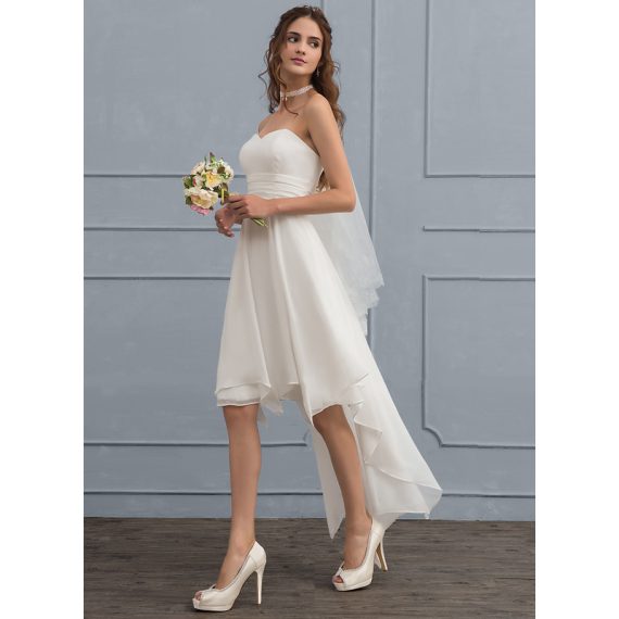 A-line Sweetheart Asymmetrical Chiffon Wedding Dress With Ruffle