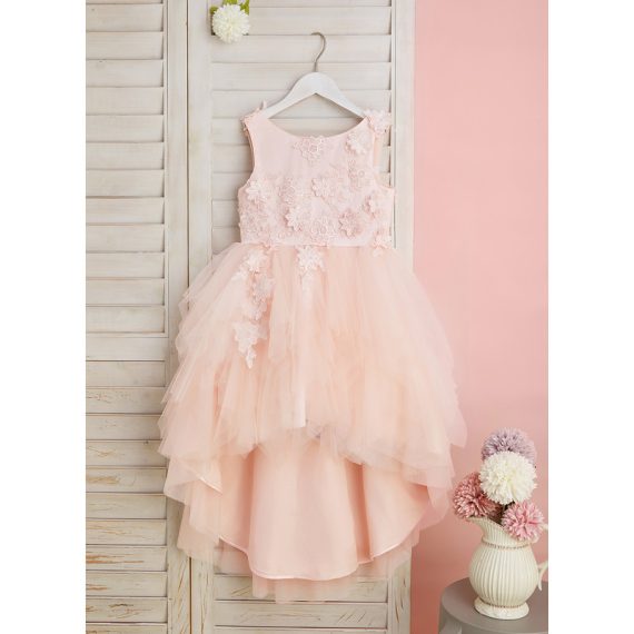 Ball-Gown/Princess Scoop Asymmetrical Lace/Tulle Flower Girl Dress