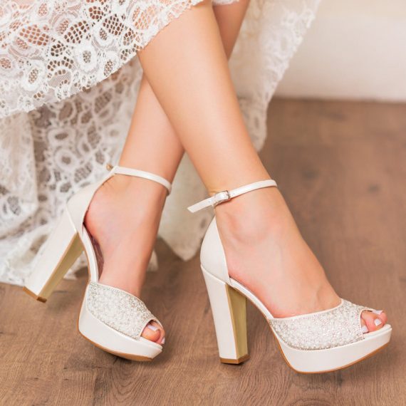 Women's Glitter High Heel Block Heel Peep Toe With ankle strap