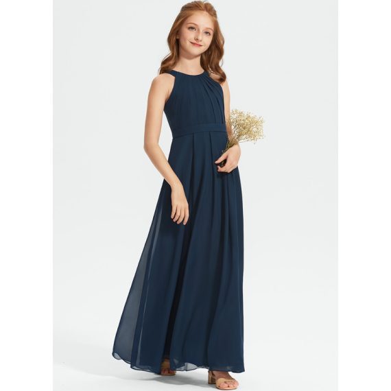 A-Line Scoop Floor-Length Chiffon Junior Bridesmaid Dress