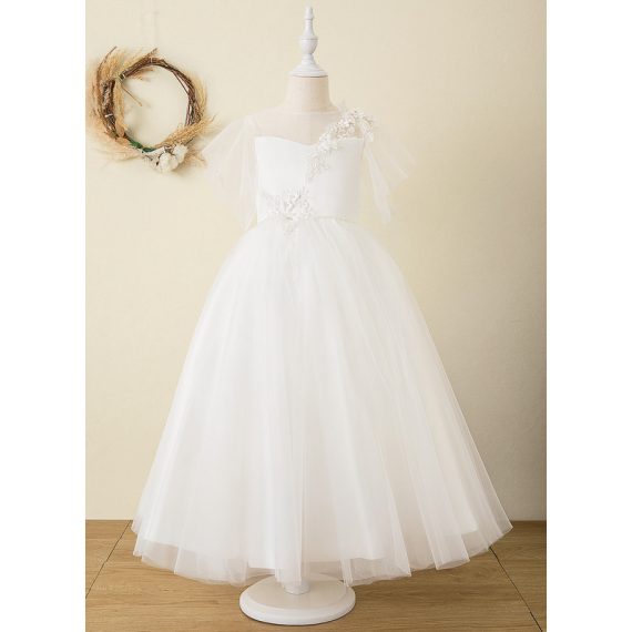 Ball-Gown/Princess Scoop Ankle-Length Lace/Satin/Tulle Flower Girl Dress