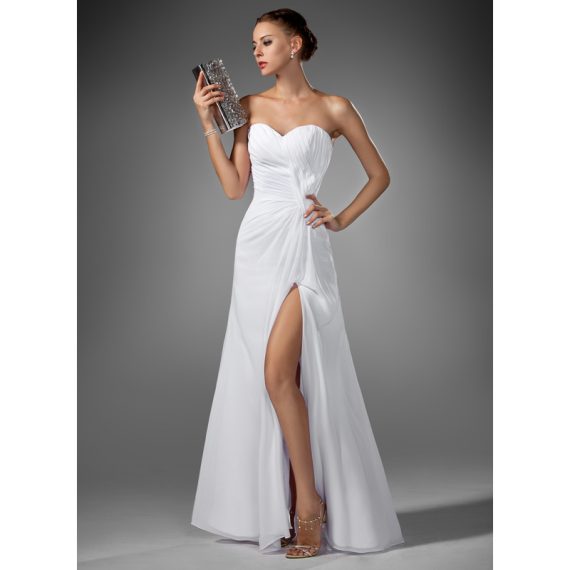 A-Line Sweetheart Floor-Length Chiffon Evening Dress With Pleated