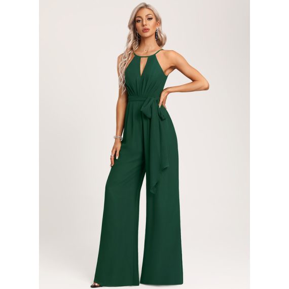 Jumpsuit/Pantsuit Halter Floor-Length Chiffon Bridesmaid Dress