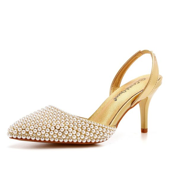 Women's Leatherette Stiletto Heel High Heel Closed Toe Sandals With Pearl & Imitation Pearl