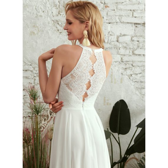 A-Line Scoop Floor-Length Chiffon Lace Wedding Dress