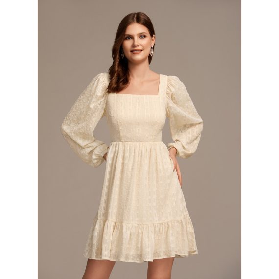 Ruffle Square Neck Long Sleeves Casual A-line Chiffon Mini Dresses